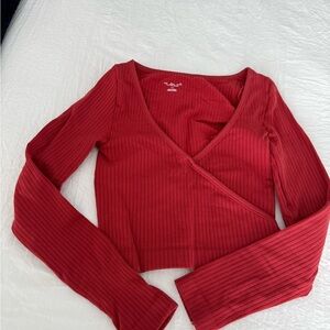 Urban Outfitters Red Ribbed Wrap Blouse